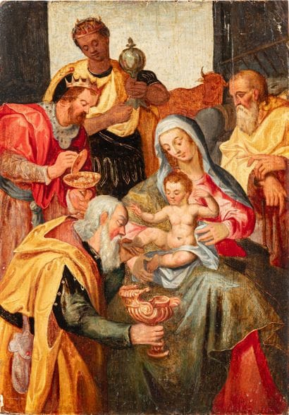 Adoration des Rois Mages Huile sur panneau...