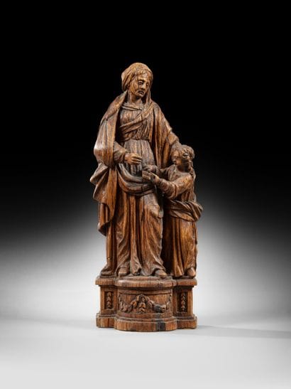 Sainte Anne enseignante en chêne sculpté,...