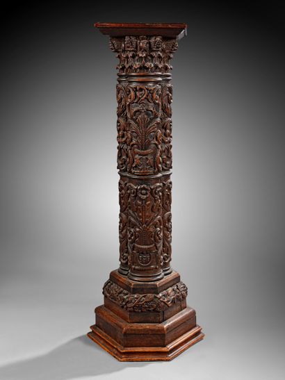 Blackened wood sheath with rich carved decoration...