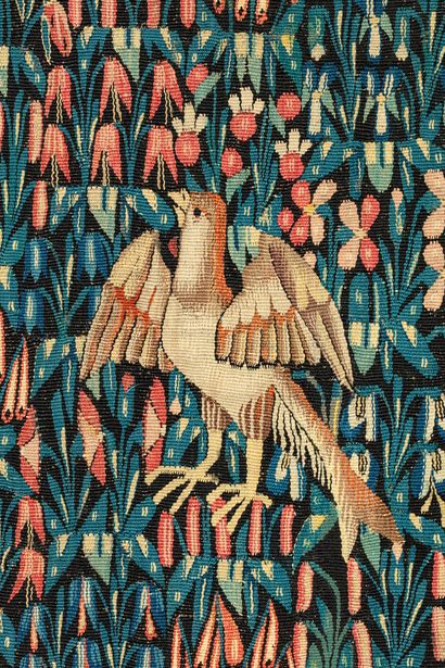 Thousand-flower tapestry in wool with silk...