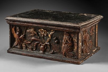 Carved, polychromed and gilded wooden box,...
