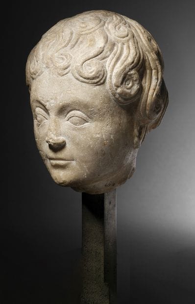 Head of an infant Jesus in marble sculpted...