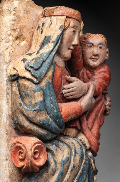 Virgin and Child in stone, carved in high...