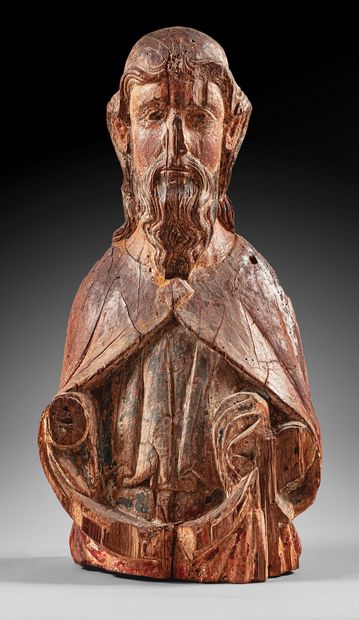 Carved walnut bust of Christ with polychrome...