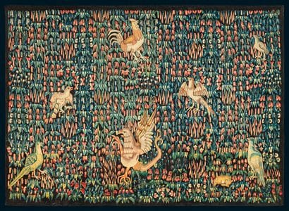 Thousand-flower tapestry in wool with silk...