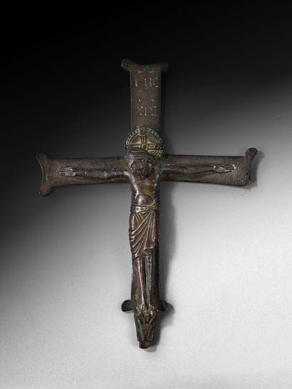 Rare reliquary crucifix in chased and engraved...