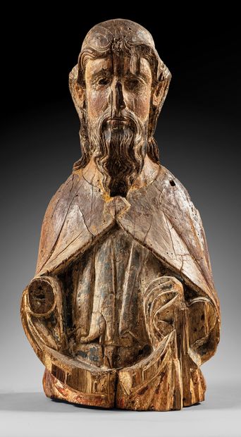 Carved walnut bust of Christ with polychrome...
