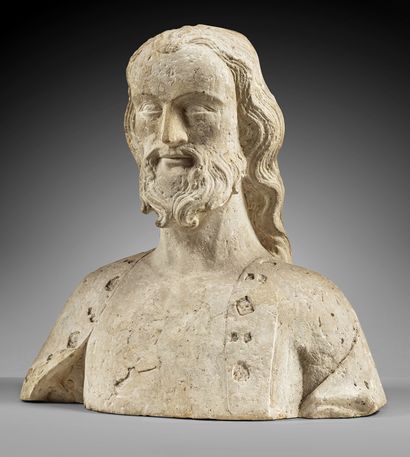 Bust of Christ in carved limestone, rough...