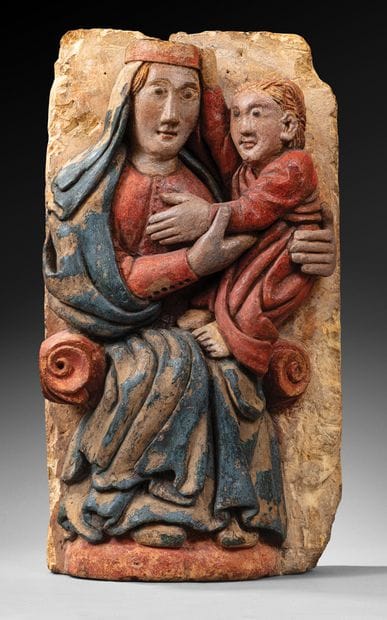 Virgin and Child in stone, carved in high...