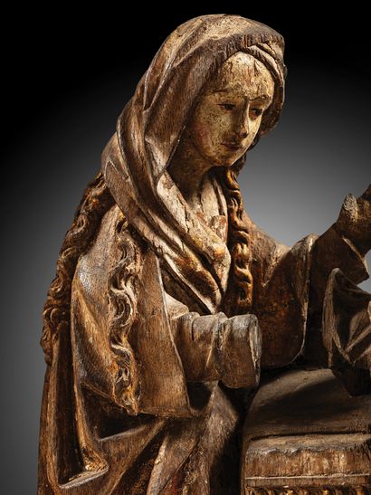 Carved oak group with remains of polychromy...