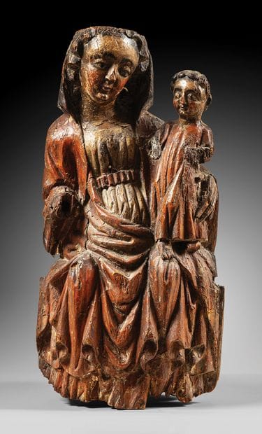 Virgin and Child in carved basswood, partly...