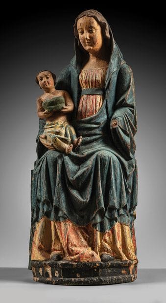 Carved basswood Virgin and Child with hollowed...