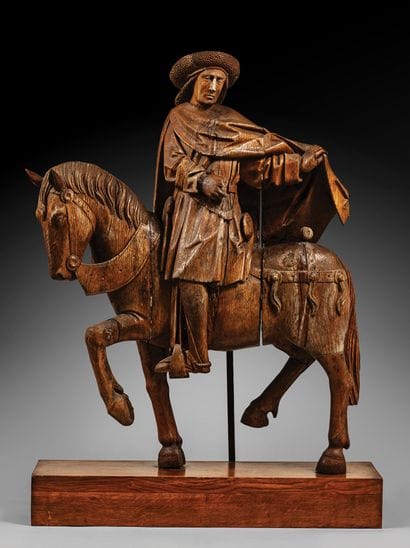 Carved oak Saint Martin, rough back. Wearing...
