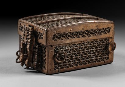 Wrought-iron messenger box with wooden core....