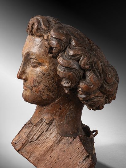 Head of a young Saint Monk (angel?) in polychromed...