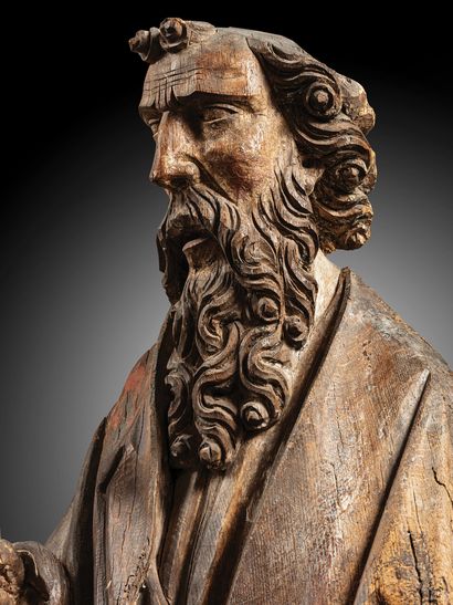 Carved oak Saint Paul with traces of polychromy,...