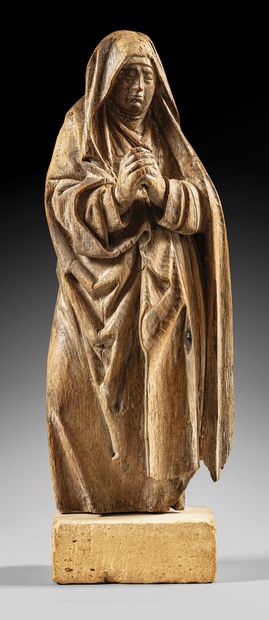 Carved oak Virgin of Calvary. Standing in...