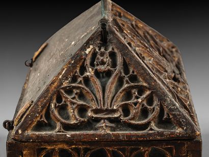 Carved, polychromed and gilded softwood box...