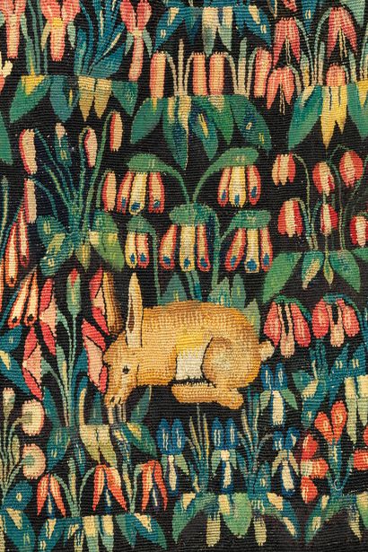 Thousand-flower tapestry in wool with silk...