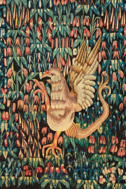 Thousand-flower tapestry in wool with silk...