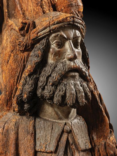Very important carved walnut Saint Christopher,...