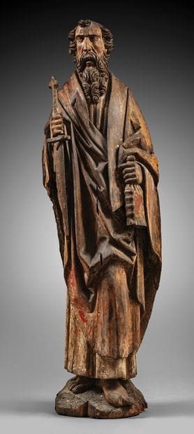 Carved oak Saint Paul with traces of polychromy,...
