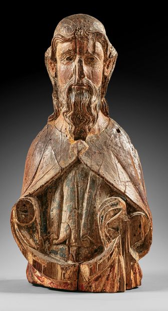 Carved walnut bust of Christ with polychrome...