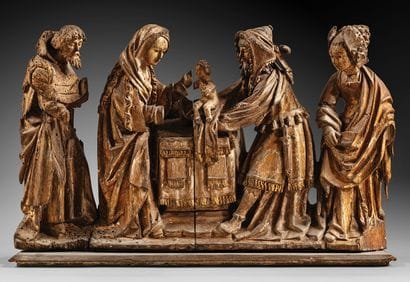 Carved oak group with remains of polychromy...