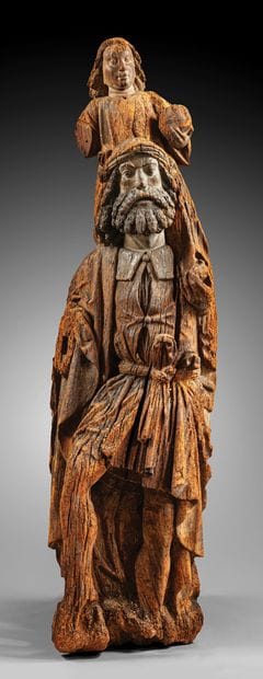 Very important carved walnut Saint Christopher,...
