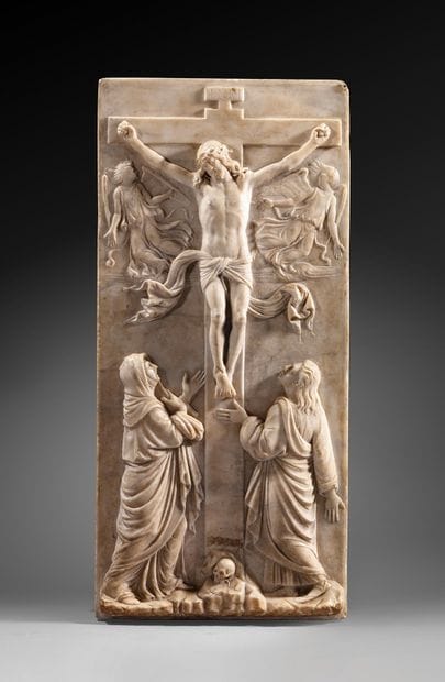 Christ on the cross between two angels
Marble...