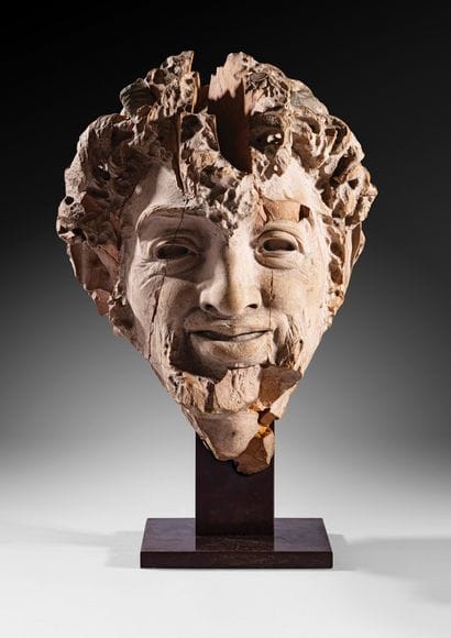Head of a faun
Pink limestone, white coating
Italian...