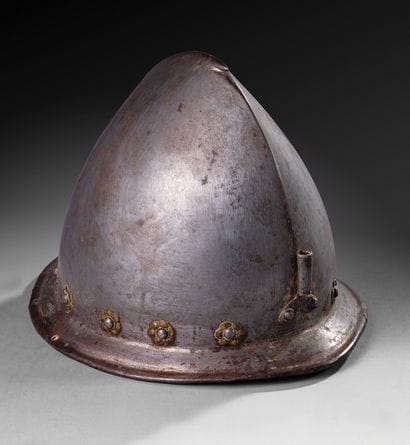 Cabasset with lug, one-part forged stamp...
