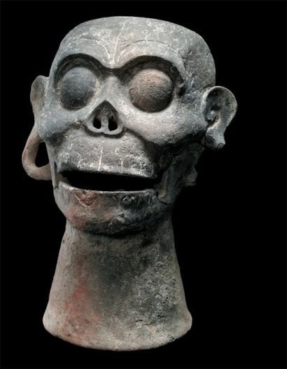 Tête de mort-sifflet Culture Mixtèque d'époque...