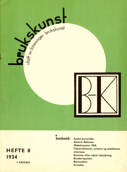 [REVUE]. BRUKSKUNST. Oslo, N° 8/1934. 28.6...