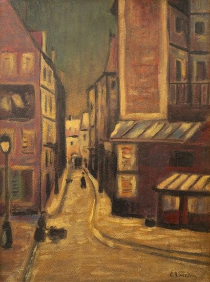 Modern School, Busy Street; Oil on cardboard,...