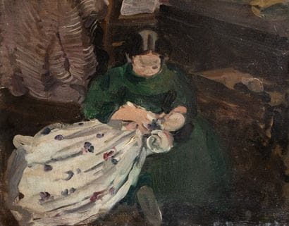 Modern School: Girl with a Doll; Oil on canvas;...