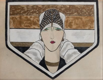 LAWRENCE (20th century) Art Deco Woman Gouache...