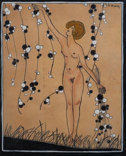 André DOMIN (1883–1962) Nude Woman Picking...