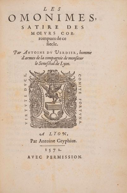 DU VERDIER (Antoine). *Les Omonimes*, a satire...