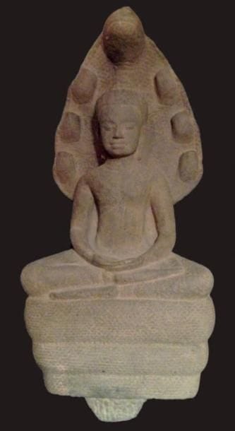 BOUDDHA SOUS NAGA Cambodge/Thaïlande Grès...
