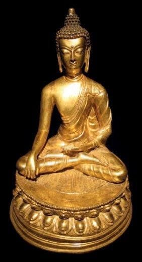 BOUDDHA ASSIS Tibet Bronze doré H. 30 cm