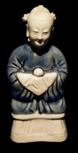 STATUETTE Chine Porcelaine émaillée bleu...