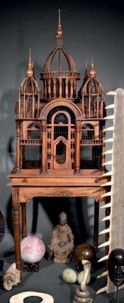CAGE À OISEAUX FORMANT PALAIS Inde Bois et...