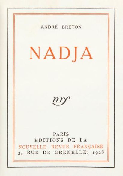 BRETON André
NADJA. Paris, N.R.F., 1928....