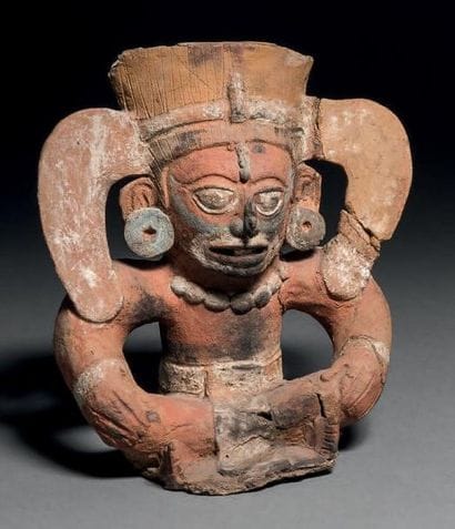 DIVINITÉ ANTHROPOMORPHE ASSISE Culture Maya,...