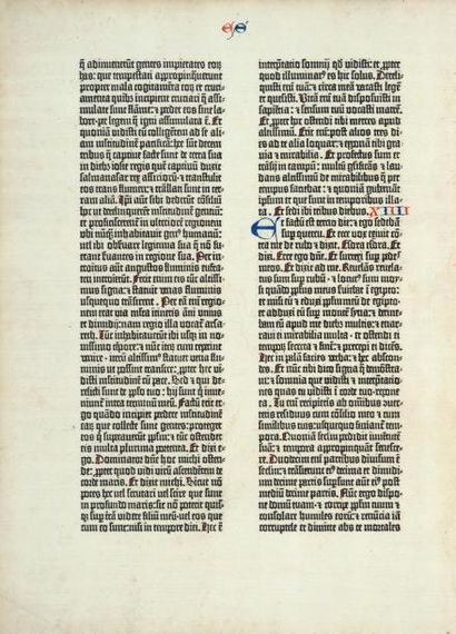 BIBLE DE GUTENBERG. - Un feuillet original...