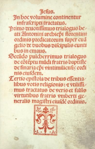 ANTONINUS FLORENTINUS
Jesus. In hoc volumine...