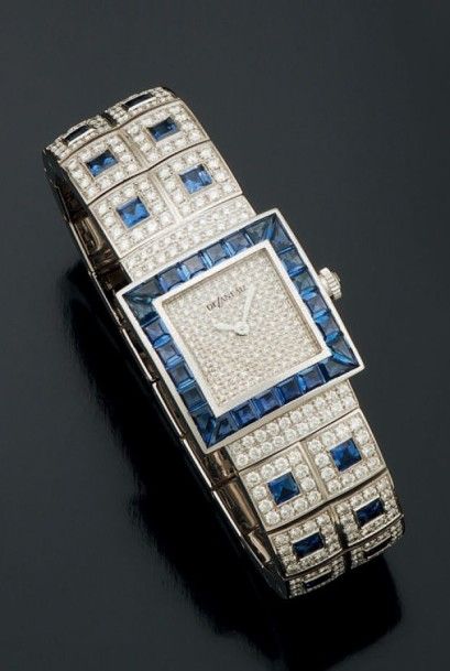 MONTRE BRACELET DE DAME en or gris, carrée,...