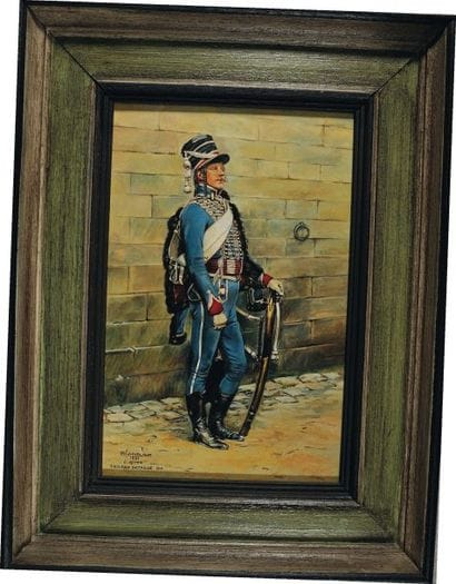 Hussard, Révolution. Huile sur panneau signée...