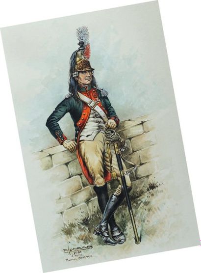 5e Régiment de Dragons, Consulat. Aquarelle...